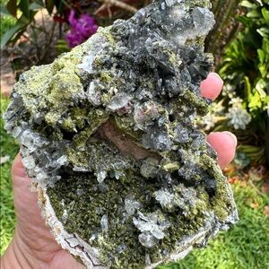 Astonishing Forest Green Epidote with Quartz Statement Crystal.